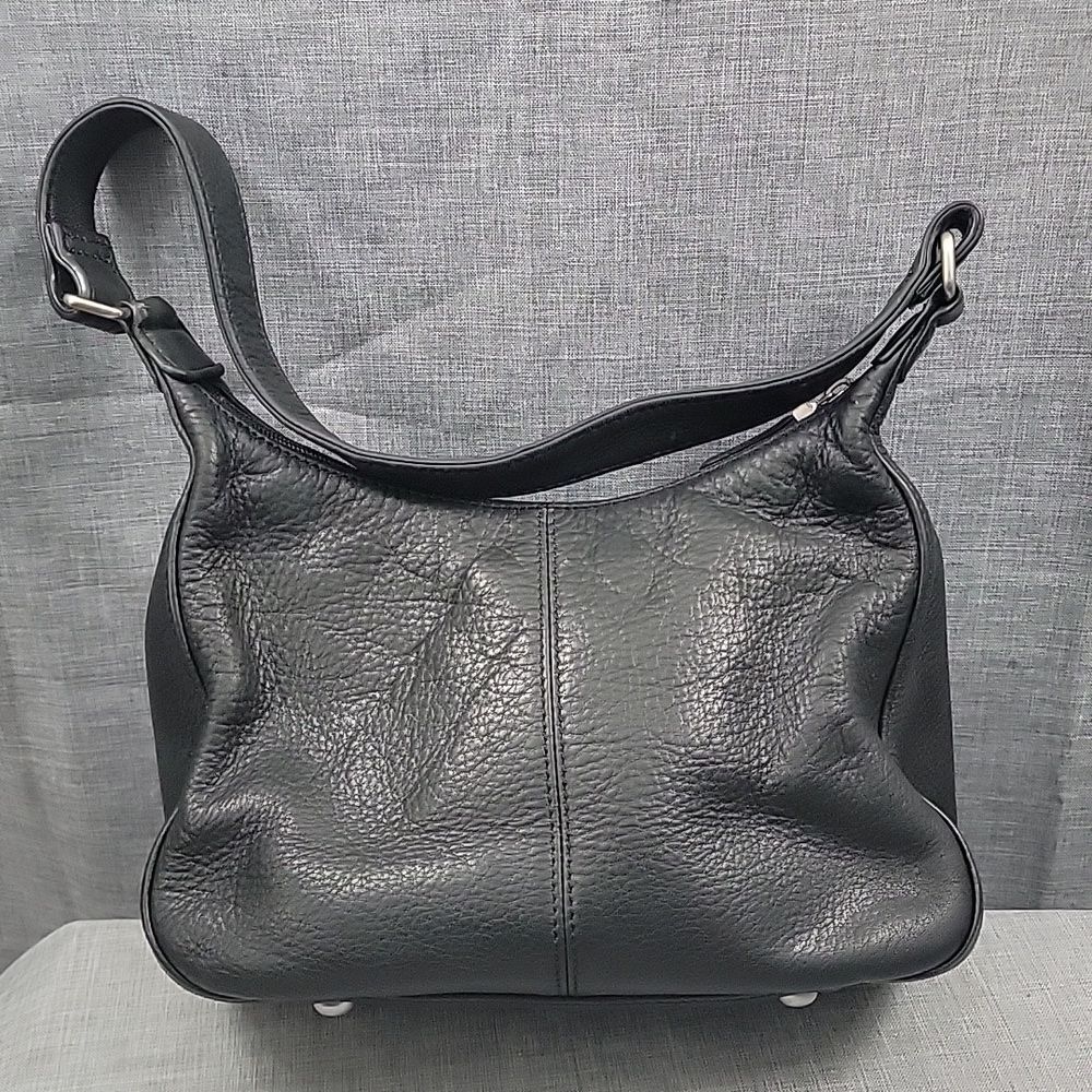 Vintage Fossil Black Pebbled Leather Shoulder Bag Built-in Wallet Organizer Y2K
